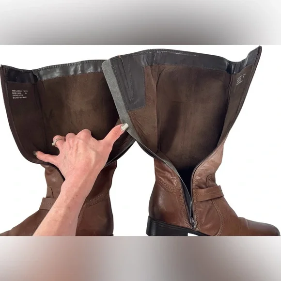 Clarks Brown Leather Riding Boots Harness Strap Mid Calf Women’s 8 Classic - Picture 9 of 14